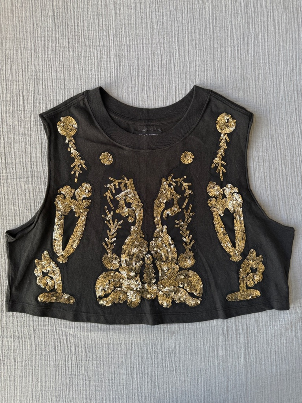 Urban Outfitters Black Crop Tank with Gold Sequin Motif-EUC